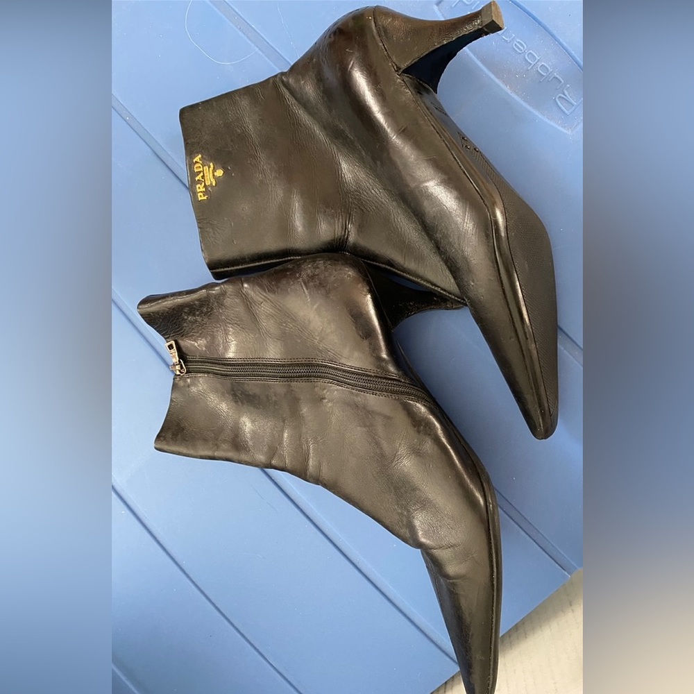 Prada Black Leather Ankle Length Boots Size 37 1/2 - Picture 2 of 4